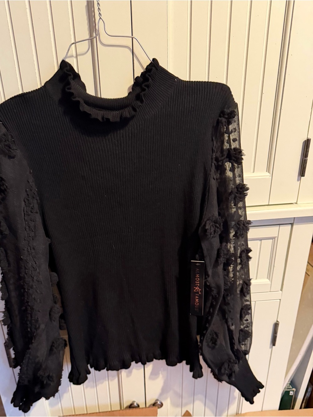 Almost Famous Black Ruffled Mock Neck Long Sleeve Top